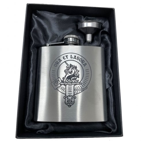 Art Pewter Clan Crest Stainless Steel 6oz Hip Flask Box - Ramsay
