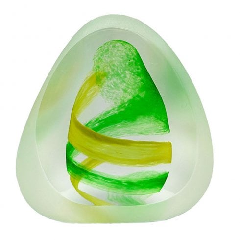 Caithness Glass Abstract Pebble Green Paperweight