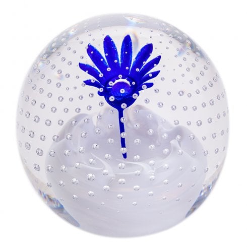Caithness Glass Flower In The Rain Paperweight - Blue Flower