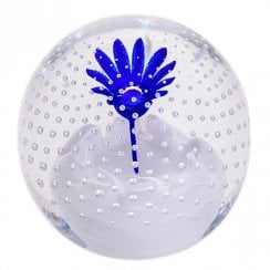 Caithness Glass Flower In The Rain Paperweight - Blue Flower