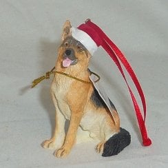 German Shepherd Dog with Santa Hat Ornament