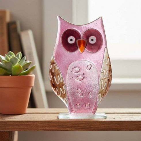 D&J Glassware Fused Glass Amethyst Owl Ornament - Large
