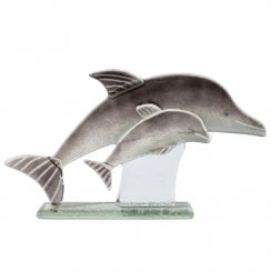 D & J Glassware Glass Dolphin With Calf Ornament