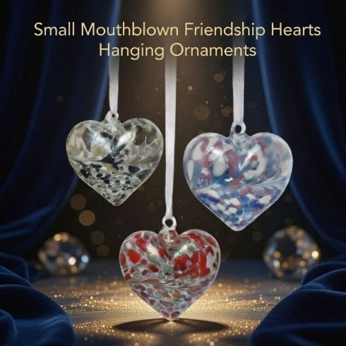 D&J Glassware Small Mouthblown Friendship Hearts Hanging Ornament