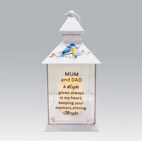David Fischhoff Battery Operated Lantern With Birds - Mum & Dad 25cm