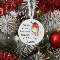 Robin Glass Memorial Hanging Ornament 9cm - Auntie