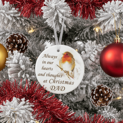 David Fischhoff Robin Glass Memorial Hanging Ornament 9cm - Dad