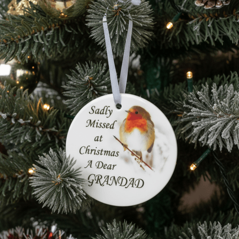 David Fischhoff Robin Glass Memorial Hanging Ornament 9cm - Grandad