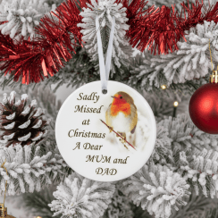 Robin Glass Memorial Hanging Ornament 9cm - Mum & Dad