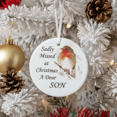 David Fischhoff Robin Glass Memorial Hanging Ornament 9cm - Son