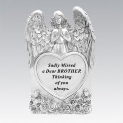 Silver Praying Angel Heart Brother Memorial Standing Plaque