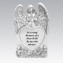 Silver Praying Angel Heart Dad Memorial Standing Plaque