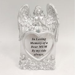 Silver Praying Angel Heart Mum Memorial Standing Plaque