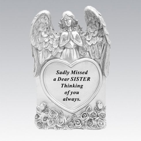 David Fischhoff Silver Praying Angel Heart Sister Memorial Standing Plaque