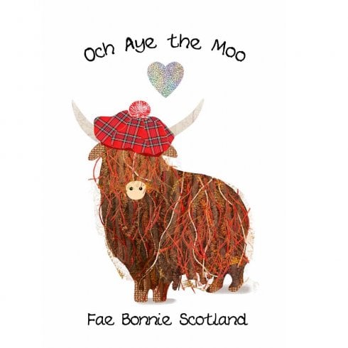 Embroidered Originals Och Aye The Moo Scottish Greetings Card