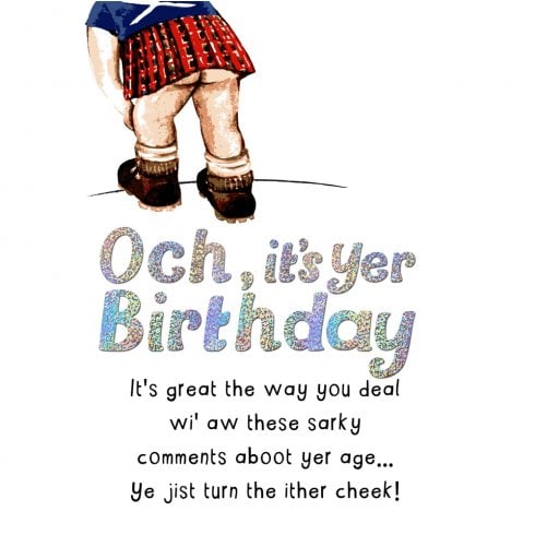 Embroidered Originals Scottish Birthday Card Turn the Ither Cheek