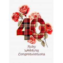 Tartan 40 With Roses Ruby Anniversary Card