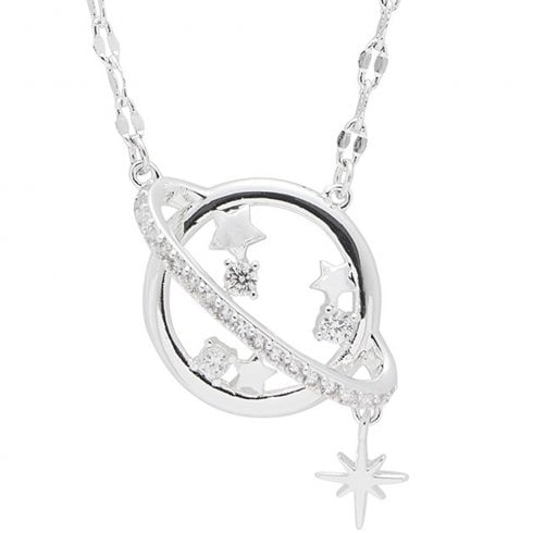 Equilibrium Celestial Planet Stars Silver Plated Necklace