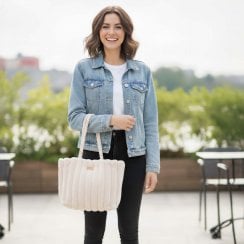 Cream Faux Fur Striped Handbag