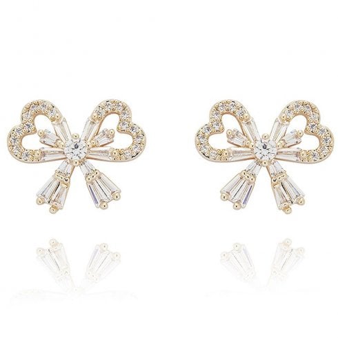 Equilibrium Eternal Bow Baguette Bow Gold Plated Earrings