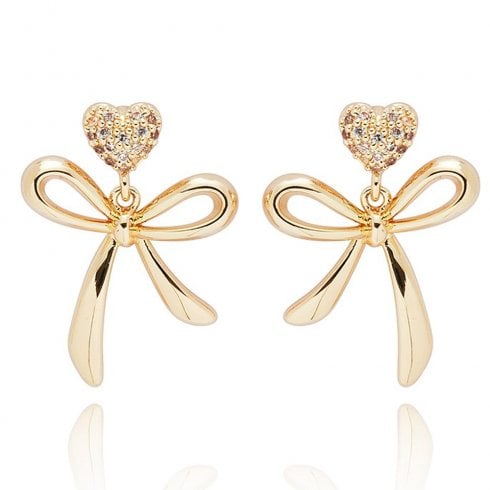 Equilibrium Eternal Bow Glam Heart Gold Plated Earrings