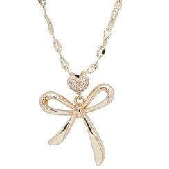 Eternal Bow Glam Heart Gold Plated Necklace
