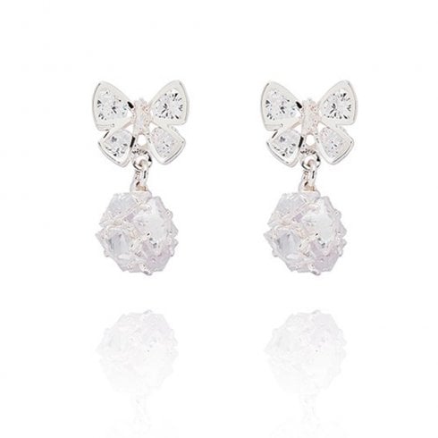 Equilibrium Eternal Bow Sparkle Ball Silver Plated Earrings
