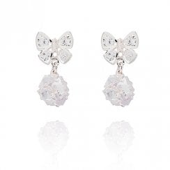 Eternal Bow Sparkle Ball Silver Plated Earrings