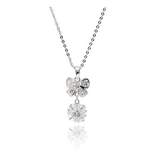 Equilibrium Eternal Bow Sparkle Ball Silver Plated Necklace