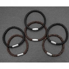 Equilibrium For Men Leather Plaited Bracelet