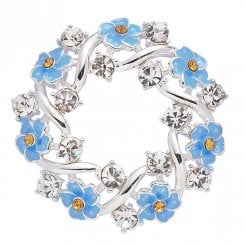 Forget Me Not Elegant Silver Plated Circle Brooch