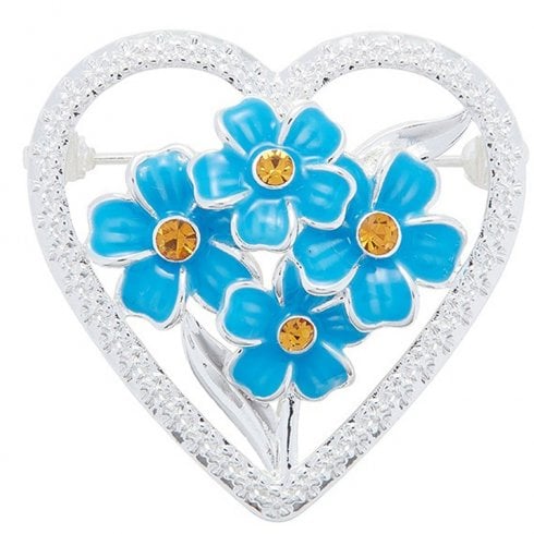 Equilibrium Forget Me Not Elegant Silver Plated Heart Brooch
