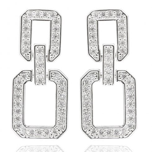 Equilibrium Geometric Modern Pave Silver Plated Earrings