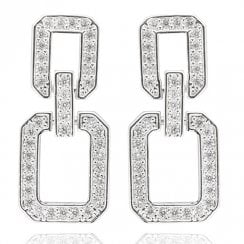 Geometric Modern Pave Silver Plated Earrings