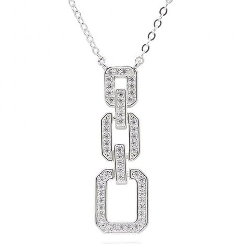 Equilibrium Geometric Modern Pave Silver Plated Necklace