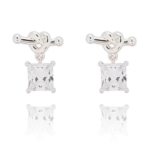 Equilibrium Love Knot Square Solitaire Silver Plated Earrings