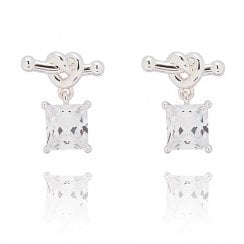 Love Knot Square Solitaire Silver Plated Earrings