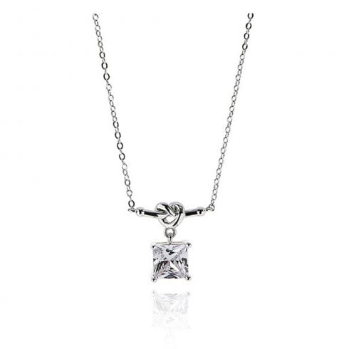 Equilibrium Love Knot Square Solitaire Silver Plated Necklace