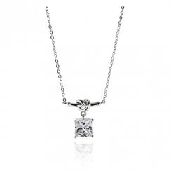 Love Knot Square Solitaire Silver Plated Necklace