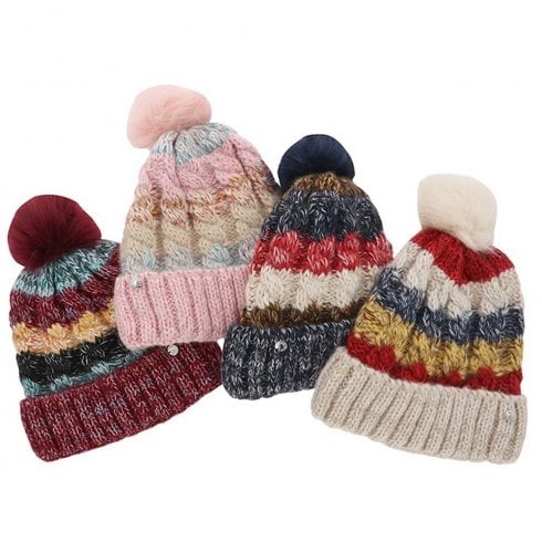 Equilibrium Modern Stripes Pom Pom Hat