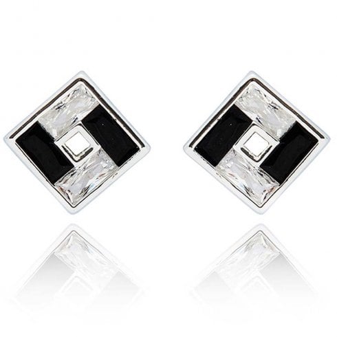 Equilibrium Monochrome Baguette Square Silver Plated Earrings