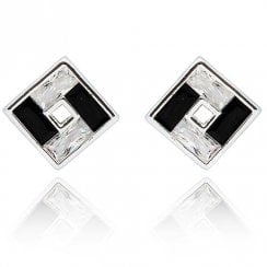Monochrome Baguette Square Silver Plated Earrings