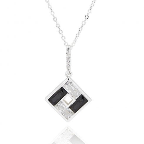 Equilibrium Monochrome Baguette Square Silver Plated Necklace