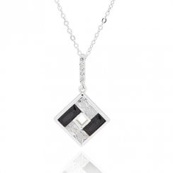 Monochrome Baguette Square Silver Plated Necklace