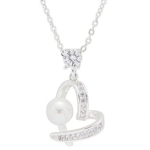 Equilibrium Pearl Crossover Heart Silver Plated Necklace