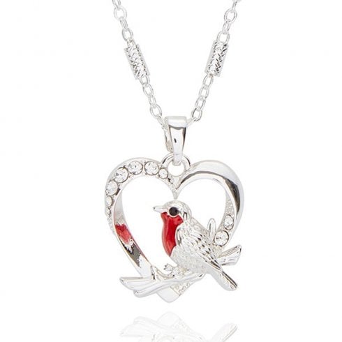 Equilibrium Robins Appear Heart Silver Plated Necklace