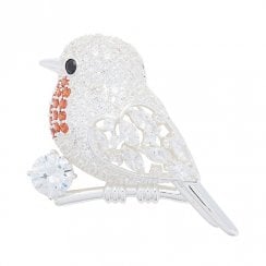 Robins Appear Sparkle Silver Plated Brooch