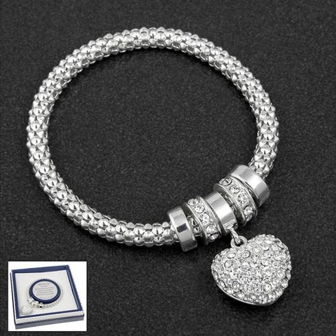 Equilibrium Silver Diamante Heart Charm Bracelet
