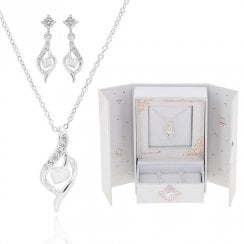 Silver Plated Heart Teardrop Necklace & Earrings Gift Set