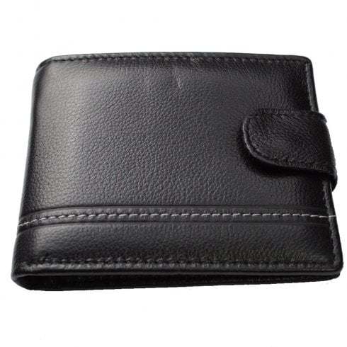 Equilibrium Stitch Line Mens Black Leather Wallet 